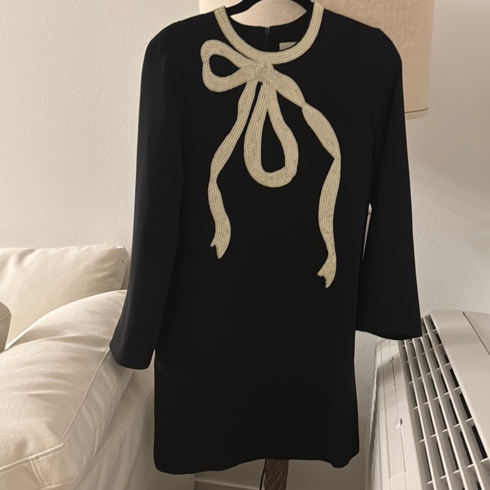 Tuckernuck Jamie Black Mini Dress with Cream Bow